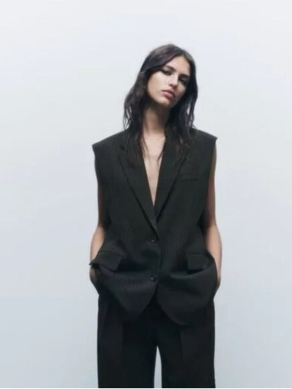 Zara Charcoal Pinstripe Sleeveless Blazer Vest - Picture 8 of 8